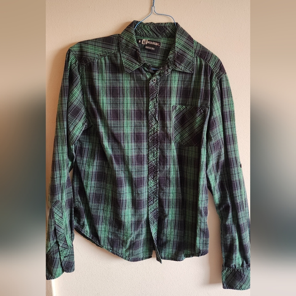 Green and black plaid punk shirt long sleeve medium